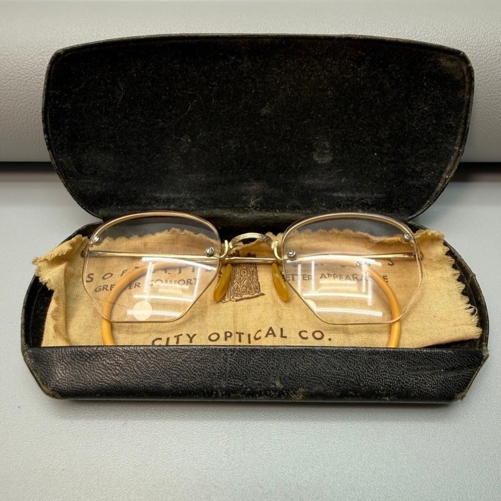 Vintage Gold Filled Wire Frame Bifocal Glasses with Case and Cloth‎ Signed